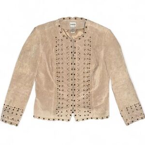 Beige Suede Blazer with Eyelet & Stud Designs